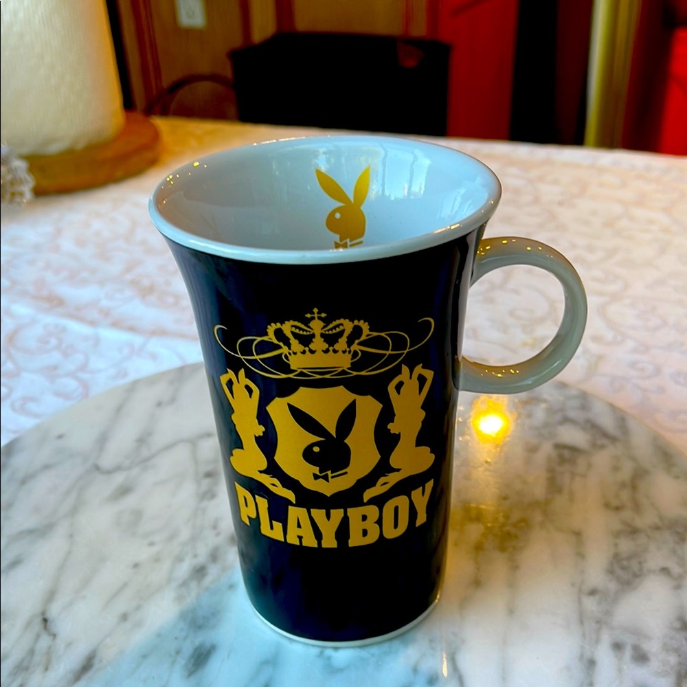 Rare vintage PLAYBOY Black and Gold Emblem Mug